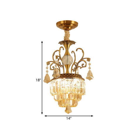 Vintage 4-Head Crystal Chandelier With Brass Swirl Arm - Corridor Pendant Lighting