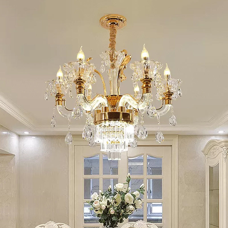Traditional 6-Light Gold Candelabra Chandelier For Dining Room With Crystal Accents