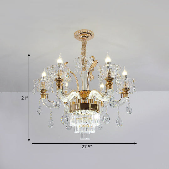 Traditional 6-Light Gold Candelabra Chandelier For Dining Room With Crystal Accents