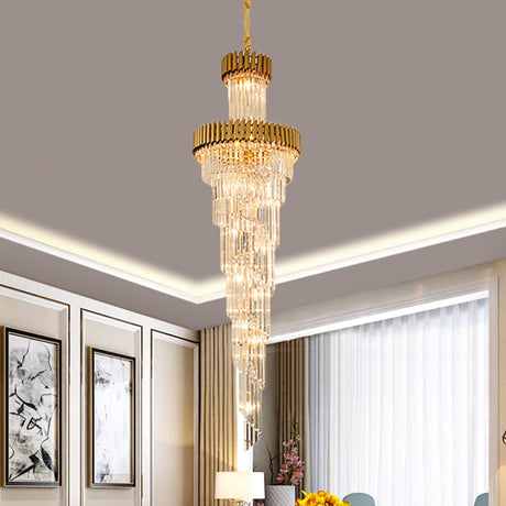 Contemporary Crystal Prism Chandelier - 14-Light Spiral Pendant Lamp For Banquet Halls Black/Brass