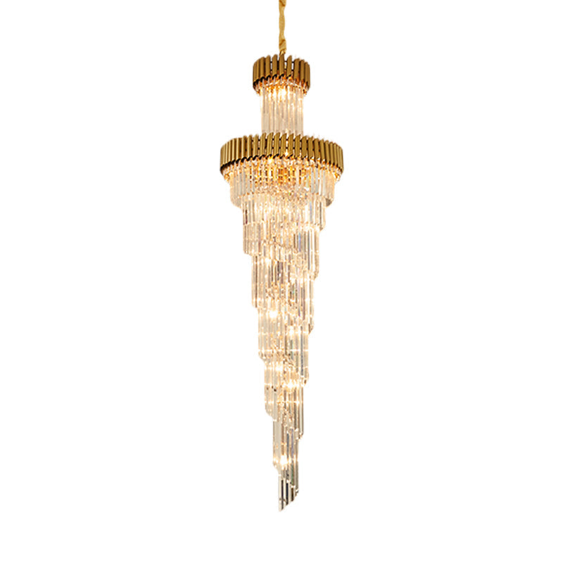 Contemporary 14-Light Spiral Crystal Prism Chandelier Black/Brass Perfect For Banquet Halls
