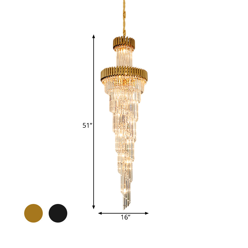 Contemporary 14-Light Spiral Crystal Prism Chandelier Black/Brass Perfect For Banquet Halls