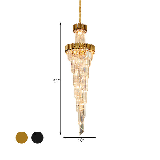 Contemporary 14-Light Spiral Crystal Prism Chandelier Black/Brass Perfect For Banquet Halls