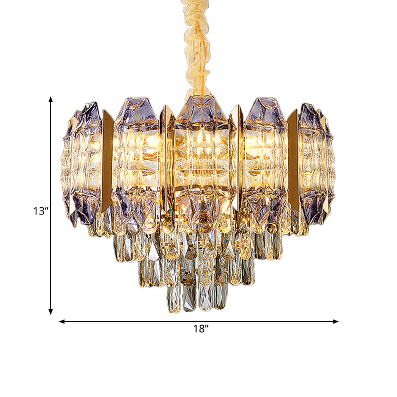 Stylish Conical Parlor Ceiling Chandelier - Modern Prismatic Crystal 9-Light Hanging Lamp Kit In