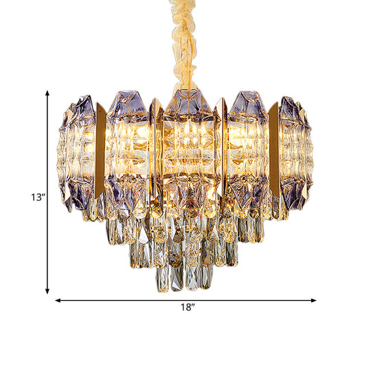 Stylish Conical Parlor Ceiling Chandelier - Modern Prismatic Crystal 9-Light Hanging Lamp Kit In