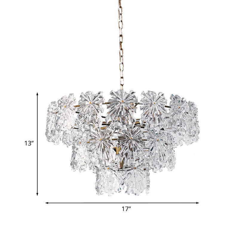 Modern Snowflake Crystal Chandelier - 3 Tiers 4/7 Bulbs 12’/17’ Wide Gold Ideal For Dining Room