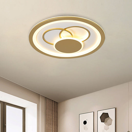 Acrylic Round Flush Mount Fixture - Modernist Led Light In Gold (16/19.5 Dia) Warm/White Glow / 16