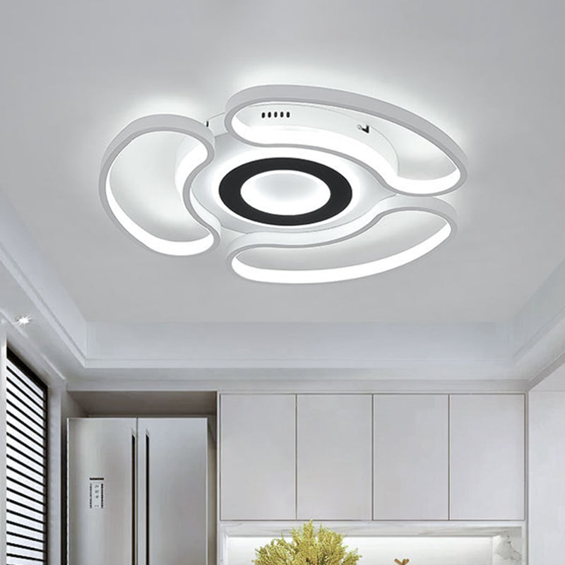 Modern Led Flush Mount Ceiling Light In White For Bedroom With Warm/White And Acrylic Arc-Loop