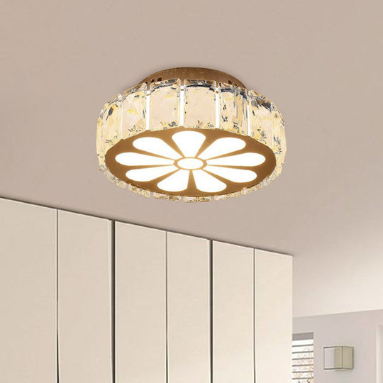 Prismatic Crystal Chrome Ceiling Flush Floral Pattern Led Mount Light Fixture / B
