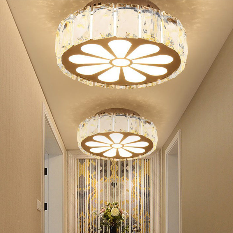 Prismatic Crystal Chrome Ceiling Flush Floral Pattern Led Mount Light Fixture