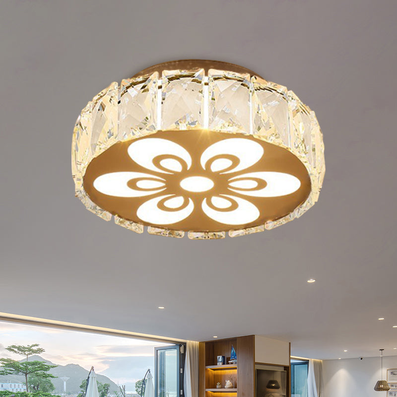Prismatic Crystal Chrome Ceiling Flush Floral Pattern Led Mount Light Fixture / A