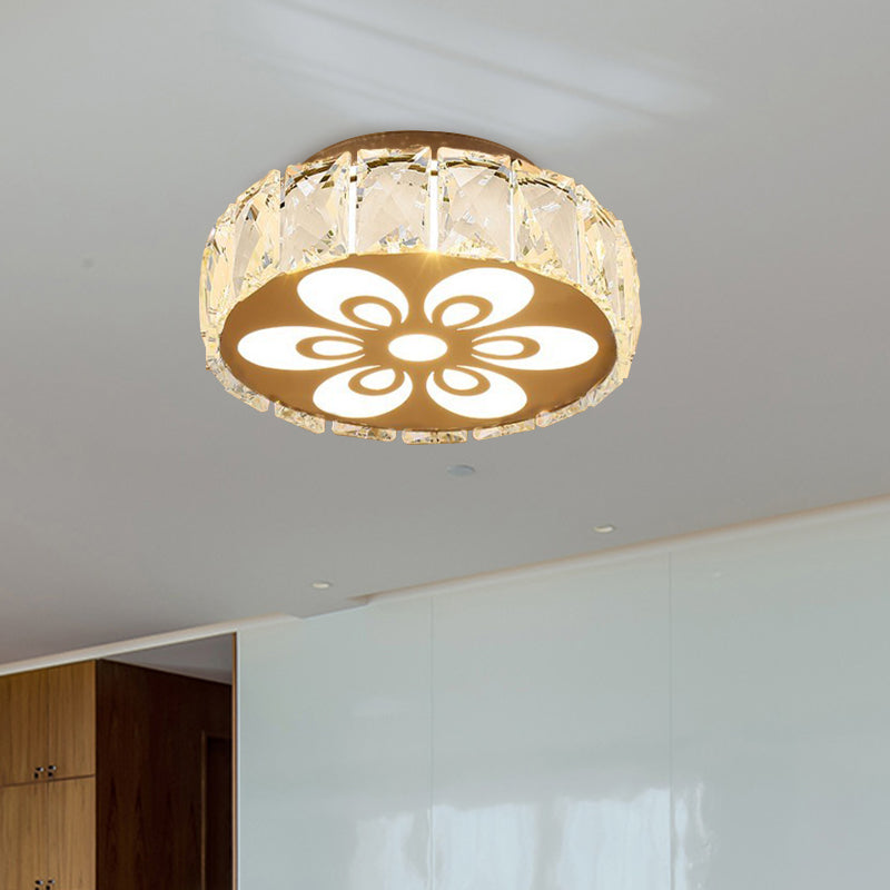 Prismatic Crystal Chrome Ceiling Flush Floral Pattern Led Mount Light Fixture