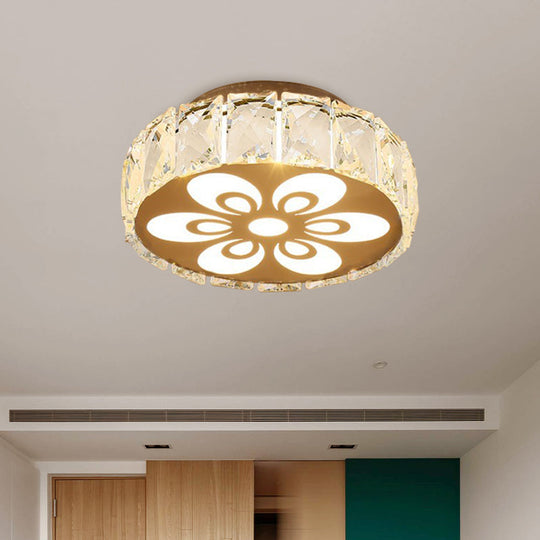 Prismatic Crystal Chrome Ceiling Flush Floral Pattern Led Mount Light Fixture