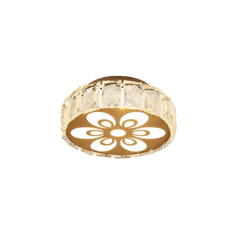 Prismatic Crystal Chrome Ceiling Flush Floral Pattern Led Mount Light Fixture