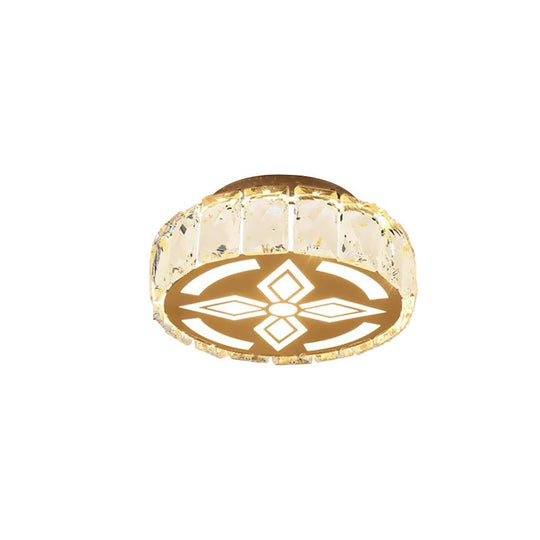 Prismatic Crystal Chrome Ceiling Flush Floral Pattern Led Mount Light Fixture