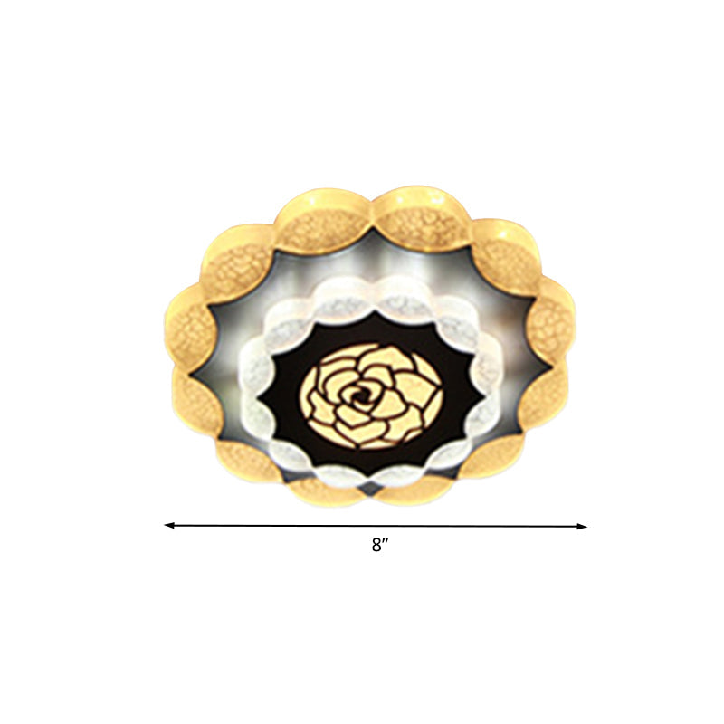 Contemporary Floral Flush Mount Led Lamp With Acrylic White - Black Finish And Rose Pattern