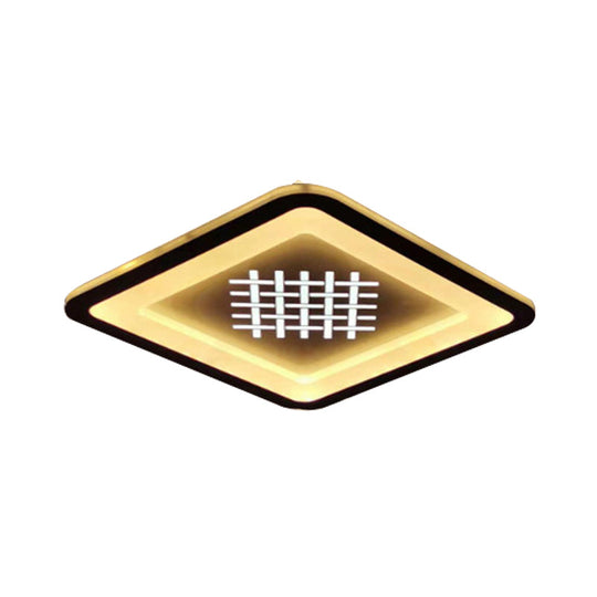 Modern Square Flush Mount Light: Led Acrylic Hallway Fixture In Black With Woven Grid Pattern