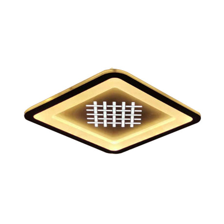 Modern Square Flush Mount Light: Led Acrylic Hallway Fixture In Black With Woven Grid Pattern