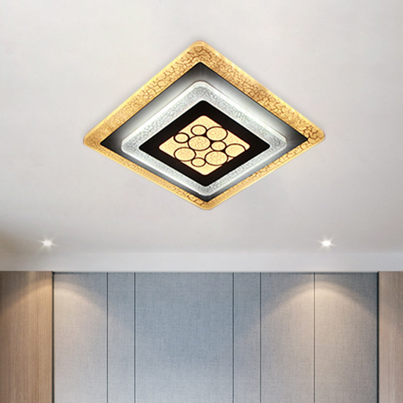 Modern Led White-Black Rhombus Flushmount Light With Crackle Design - Acrylic Ceiling Flush White