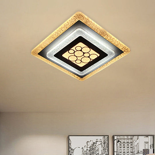Modern Led White-Black Rhombus Flushmount Light With Crackle Design - Acrylic Ceiling Flush