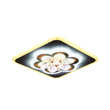 Modern White Led Flush Light With Crystal Accent - Contemporary Floral Design