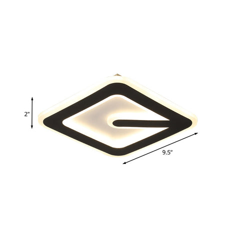 Minimalist Led Black Flush Ceiling Light With Acrylic Rhombus Design – Perfect For Corridor Lighting