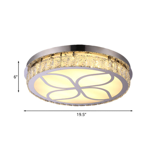 Contemporary Hotel Led Flush Light With Crystal Encrusted Petal Pattern In Chrome