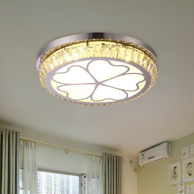 Contemporary Hotel Led Flush Light With Crystal Encrusted Petal Pattern In Chrome