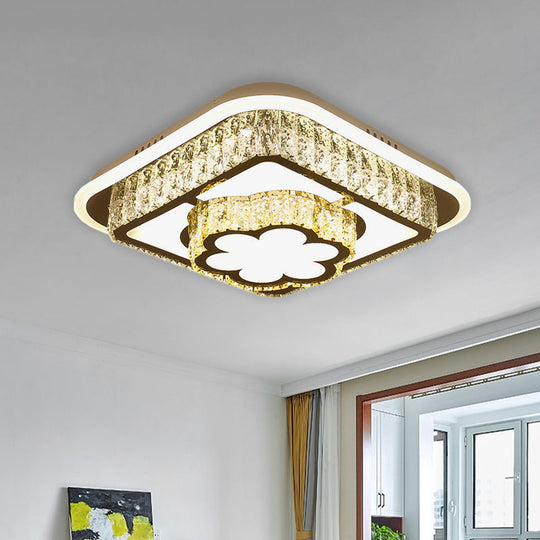 Crystal-Encrusted Led Flushmount Ceiling Light For Bedroom - Modernist White Square And