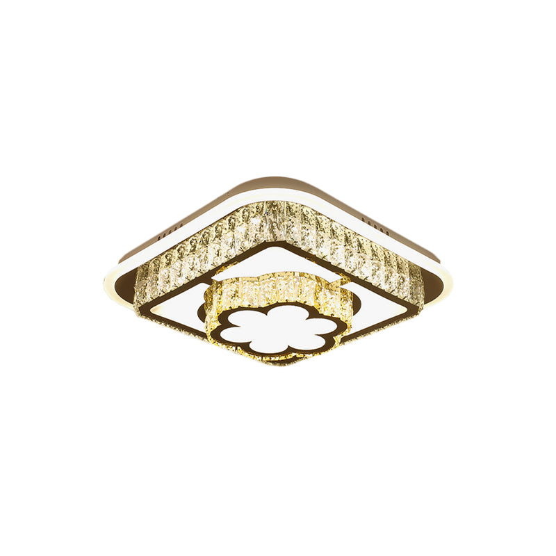 Crystal-Encrusted Led Flushmount Ceiling Light For Bedroom - Modernist White Square And