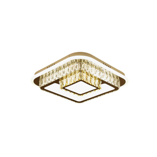 Crystal - Encrusted Led Flushmount Ceiling Light For Bedroom - Modernist White Square And