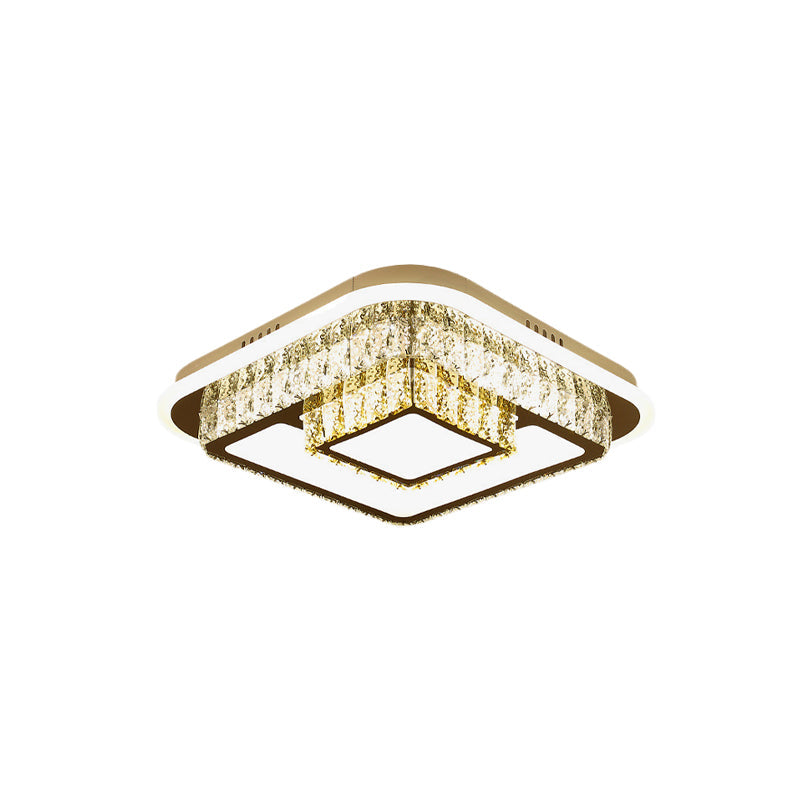 Crystal-Encrusted Led Flushmount Ceiling Light For Bedroom - Modernist White Square And