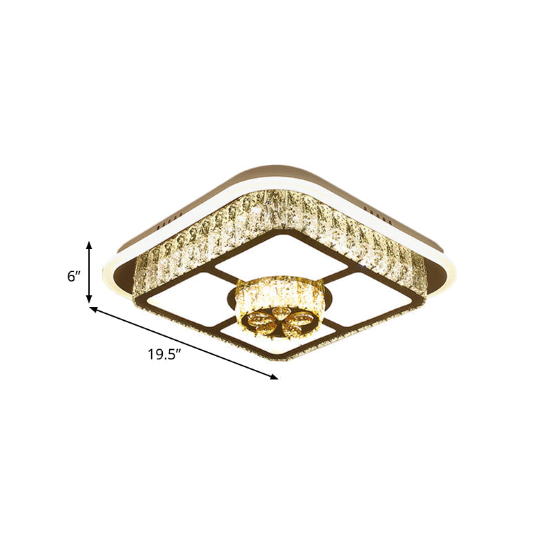 Crystal - Encrusted Led Flushmount Ceiling Light For Bedroom - Modernist White Square And