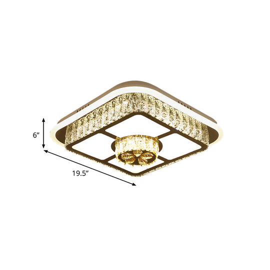 Crystal-Encrusted Led Flushmount Ceiling Light For Bedroom - Modernist White Square And
