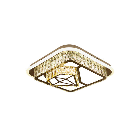 Crystal-Encrusted Led Flushmount Ceiling Light For Bedroom - Modernist White Square And