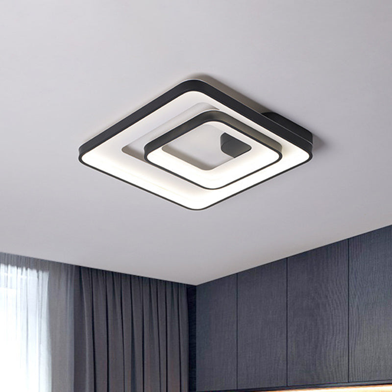 Minimalist Led Flush Mount Light In Black White/Warm - Square Frame Design / 16.5 White