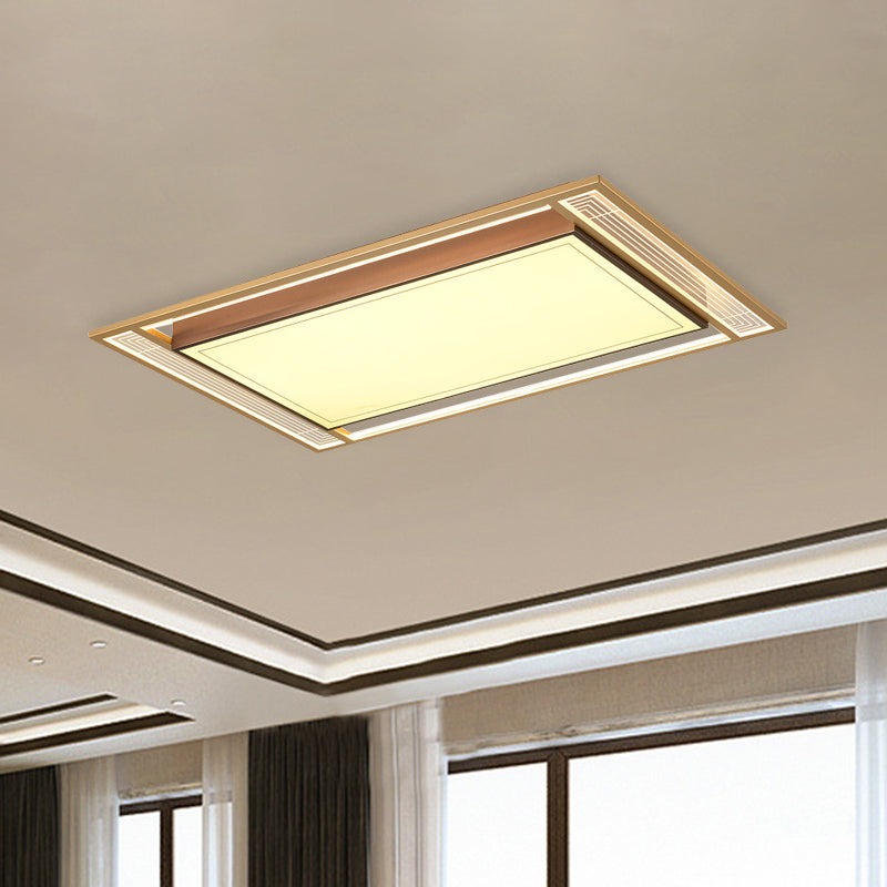 Modern Led Metallic Flush Mount Ceiling Light Fixture - Brown Square/Rectangle Design 21’/39’