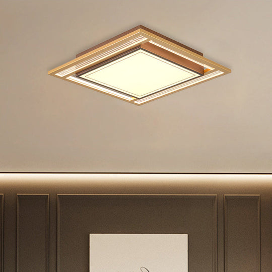 Modern Led Metallic Flush Mount Ceiling Light Fixture - Brown Square/Rectangle Design 21’/39’ Length