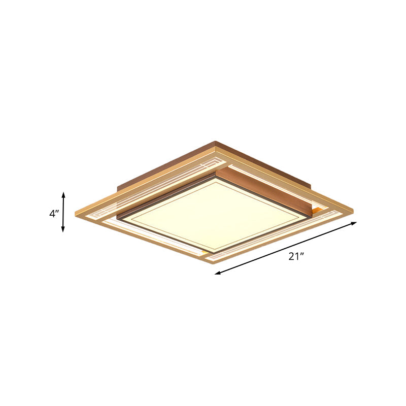 Modern Led Metallic Flush Mount Ceiling Light Fixture - Brown Square/Rectangle Design 21’/39’ Length
