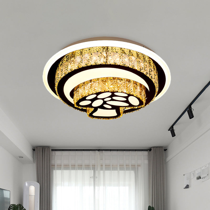 Modern Led Flush Mount Ceiling Light With Crystal Inlaid Loving Heart Flower And Mushroom Design -