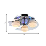 Modern Chrome Floral Flushmount Ceiling Light With Crystal Ball Drop - White Glass 3/5-Head Ideal