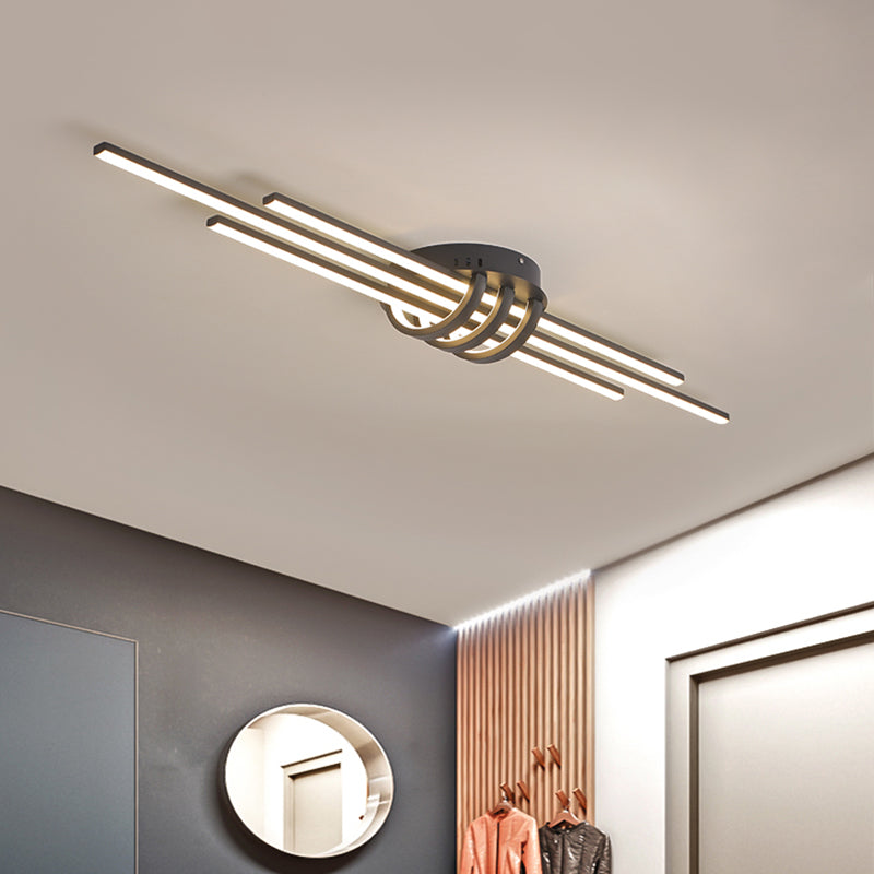 Modern Slim Linear Flush Light Fixture - White/Black Led Acrylic Ceiling Lamp Black