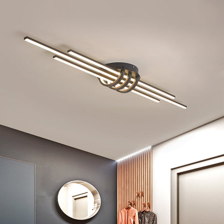 Modern Slim Linear Flush Light Fixture - White/Black Led Acrylic Ceiling Lamp Black