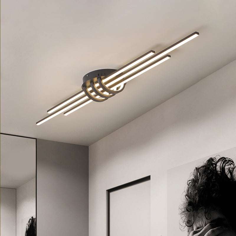 Modern Slim Linear Flush Light Fixture - White/Black Led Acrylic Ceiling Lamp