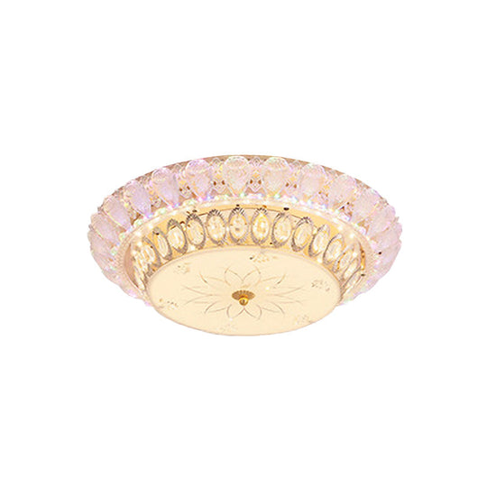 Crystal-Embedded Led Flush Mount Ceiling Light In Gold - Classic Bowl Design