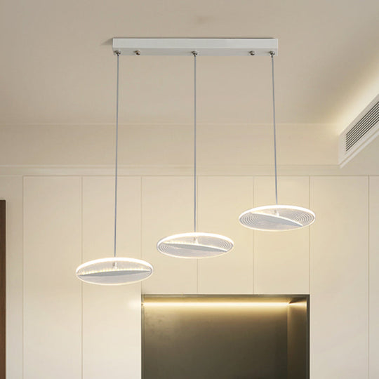 Minimalist Acrylic 3-Head Led Ceiling Hanging Fixture In White/Black/Gold For Dining Room White