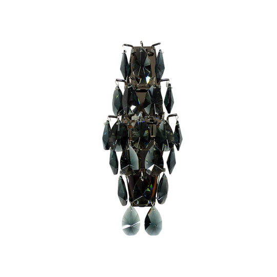Retro Black Crystal Gem Wall Sconce With 2-Bulb Fixture For Living Room Lighting