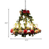 Aldhanab - Metal 6 Lights Exposed Bulb Chandelier Lamp Loft Style Black Pendant Light With Ring And