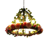 Aldhanab - Metal 6 Lights Exposed Bulb Chandelier Lamp Loft Style Black Pendant Light With Ring And