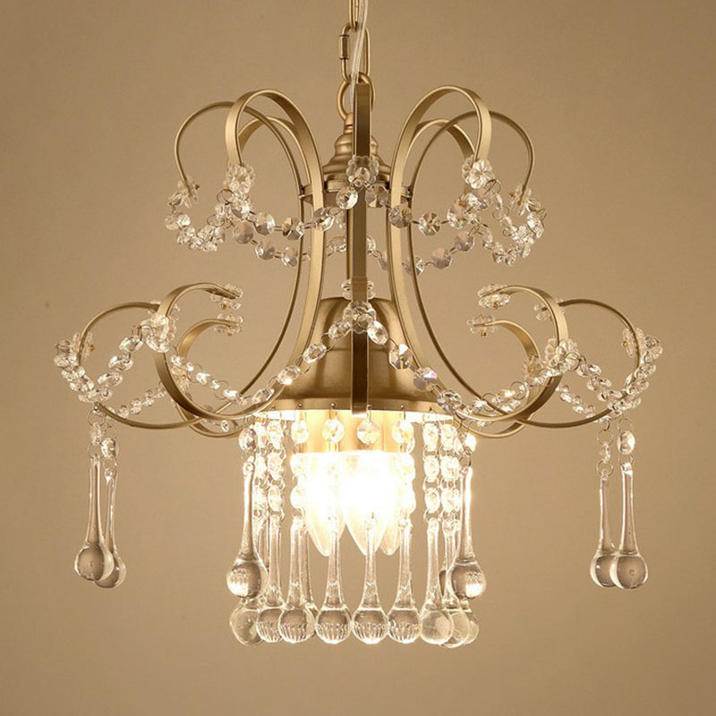Contemporary Gold Metal Chandelier with Crystal Accent 3 Lights Ceiling Pendulum Lamp Gold